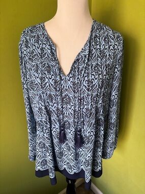 Lilly Pulitzer Marlina Long Sleeve Tunic V-neck with Tassels